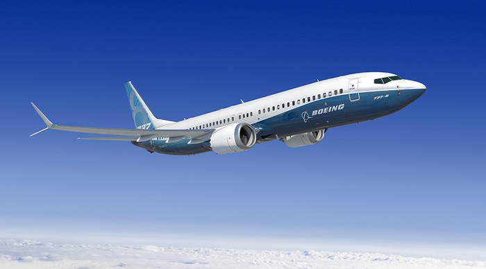 A rendering of a Boeing 737 MAX 8 in flight