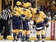 Predators celebrate with Nashville Predators defenseman