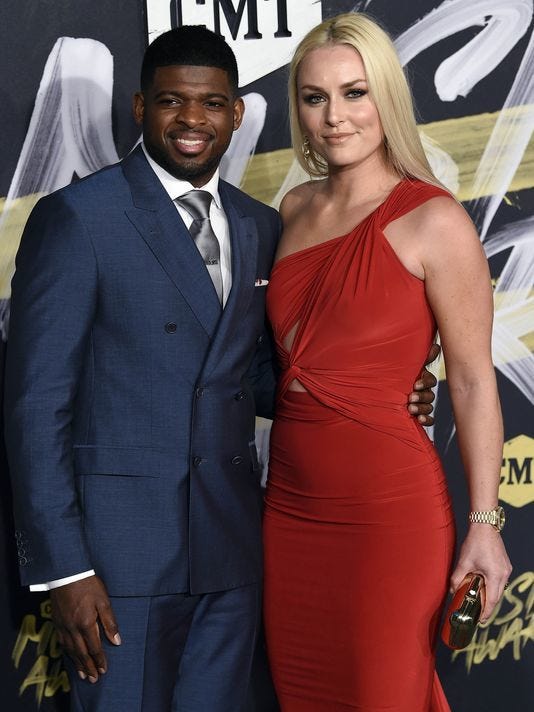 P. K. Subban and Lindsey Vonn on the red carpet prior to the CMT Music Awards at Bridgestone Arena.