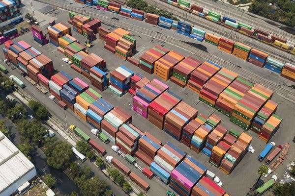 Freight containers with goods produced in Mexico wait to be shipped to the United States in the Pantaco customs complex in June.