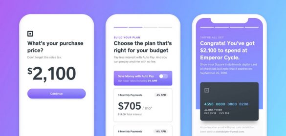 Square instant financing interface