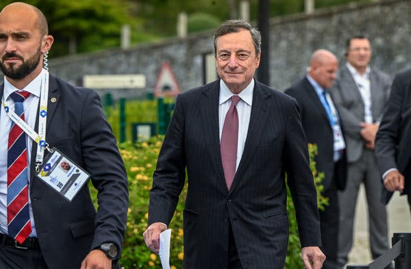 Mario Draghi, the European Central Bank’s president, said that policymakers could act as early as July to bolster the region’s economy.