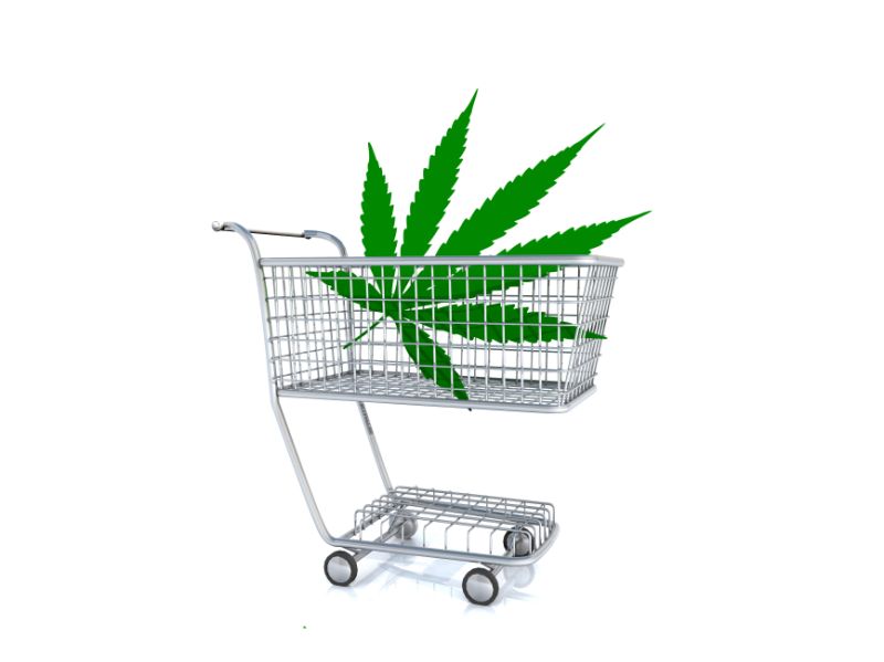 Giant marijuana leaf in a shopping cart