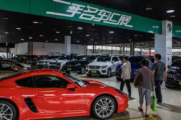 A used car dealership in Beijing. Auto sales have slumped badly.