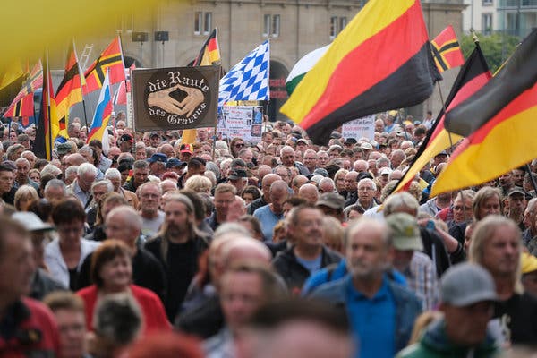 Supporters of the far-right Pegida movement marching in Dresden last month.