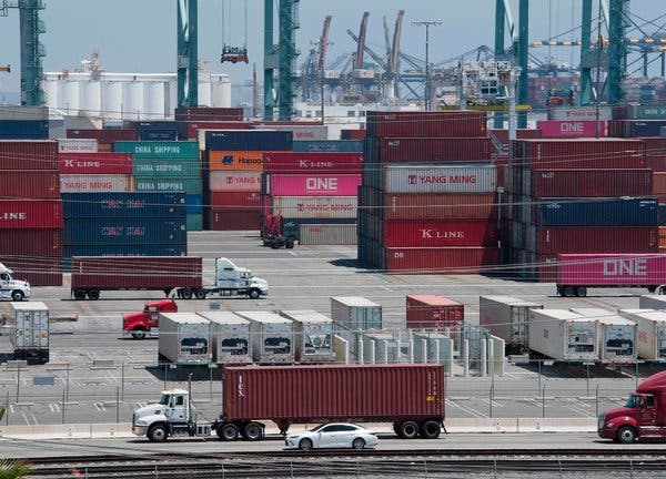 Shipping containers from China and Asia at the Long Beach port in California.