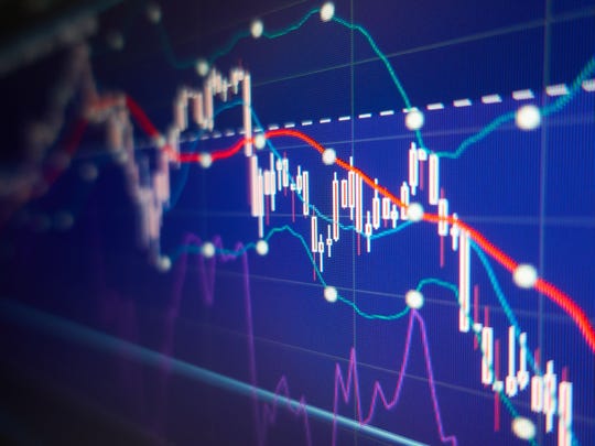 Colorful digital display showing stock market charts indicating losses.