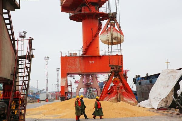 Imported soybeans at a port in Nantong in China’s eastern Jiangsu province. China said it would no longer purchase soy beans and other crops from the United States.