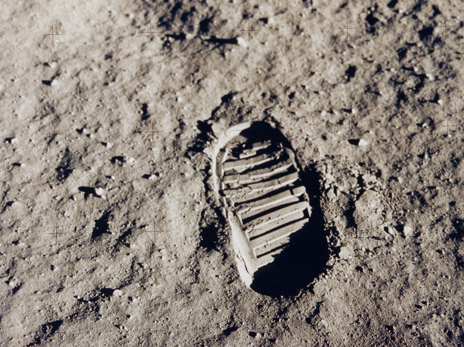 This July 20, 1969 file photo shows one of the first steps taken on the Moon, of Buzz Aldrin's bootprint from the Apollo 11 mission. On July 16, 1969, NASA astronauts Neil Armstrong, Buzz Aldrin and Michael Collins launched toward the moon atop a Saturn V rocket. Four days later, on July 20, Armstrong and Aldrin landed their Eagle lander at Tranquility Base on the moon as Collins remained in orbit aboard the command module.