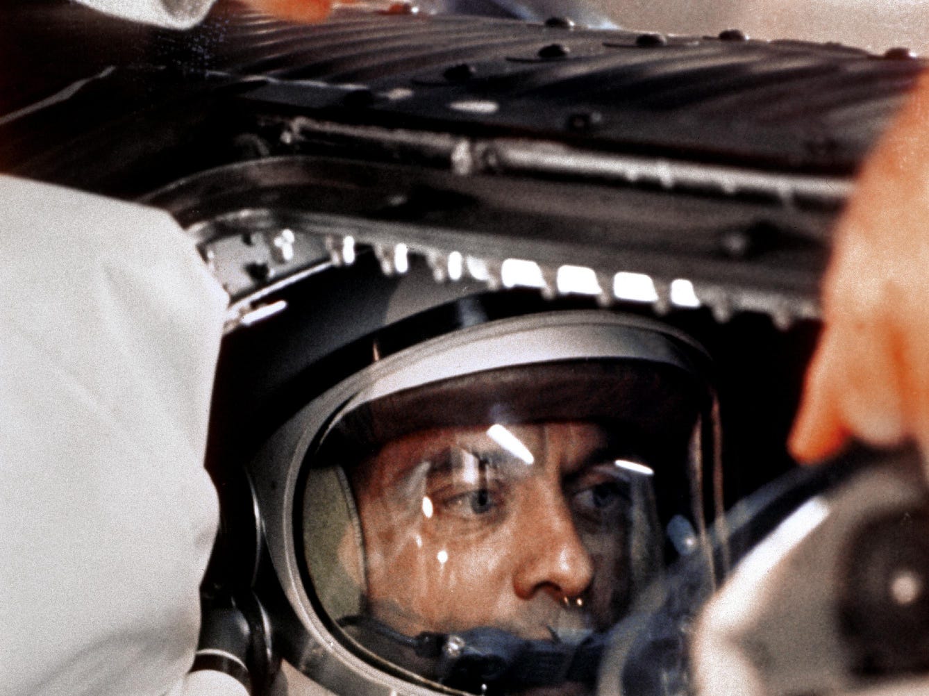 Astronaut Alan B. Shepard, Jr. sits in his Freedom 7 Mercury capsule, ready for launch. Just 23 days earlier, Soviet cosmonaut Yuri Gagarin had become the first man in space. ''That little race between Gagarin and me,'' Shepard said, ''was really, really close.'' After several delays and more than four hours in the capsule, Shepard was ready to go, and he famously urged mission controllers to ''fix your little problem and light this candle.'' 