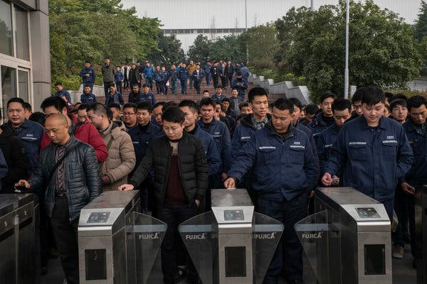 The end of a shift at a Ford factory in Chongqing, China. Last week, Mr. Trump ordered American companies to leave China.