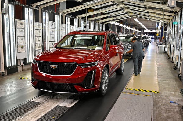 Vehicles leaving the assembly line at the G.M. plant in Spring Hill, Tenn., last month. The U.S. manufacturing sector shrank in August, for the first time since 2016.