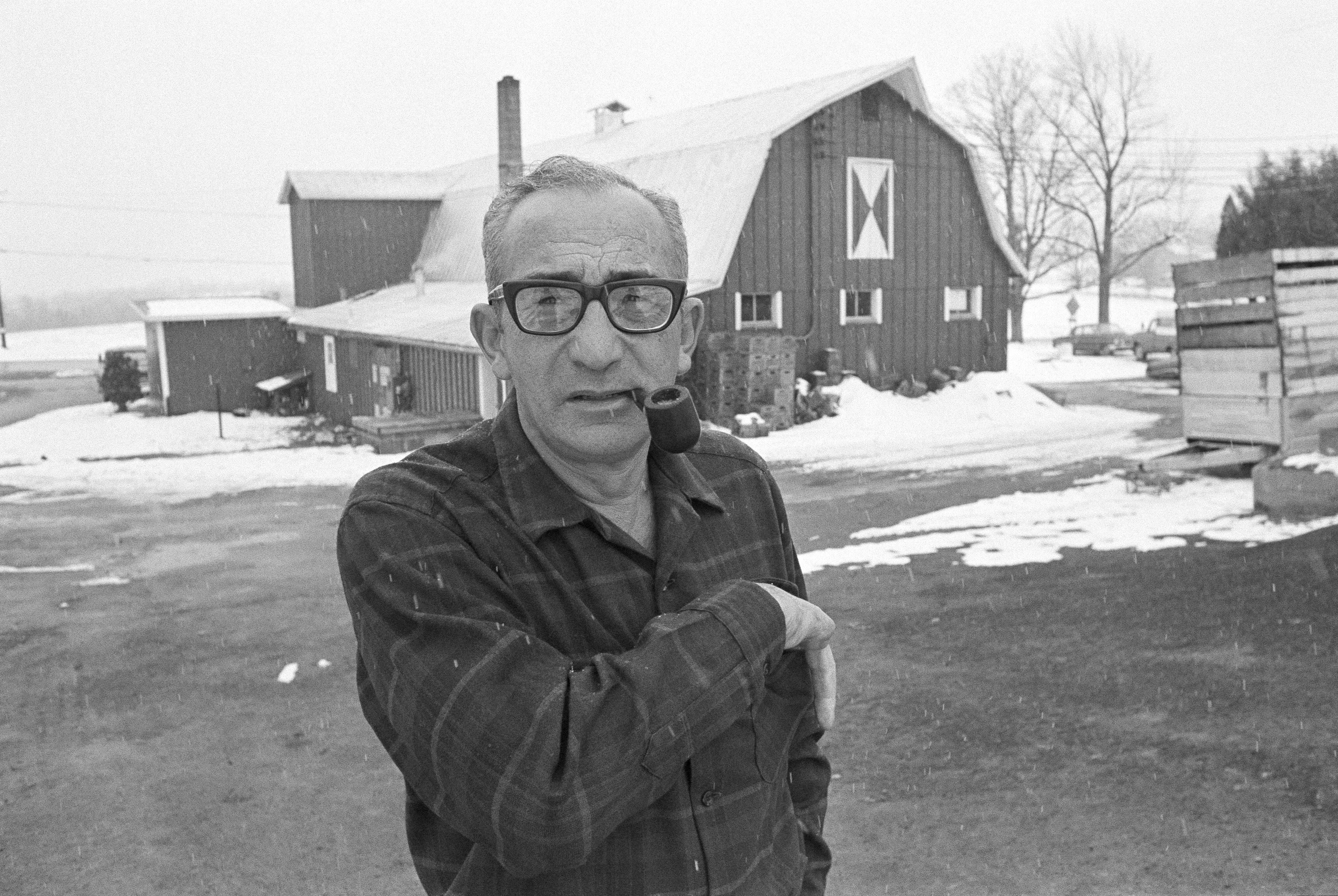 Max Yasgur poses at his farm near Bethel, N.Y., on March 23, 1970. Yasgur received over 3,000 letters from young people who came to the weekend festival, some letters addressed to "the groovy farmer at the festival."