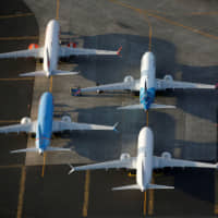 Boeing 737 Max aircraft wait at Boeing facilities at Grant County International Airport in Moses Lake, Washington, on Sept. 16.