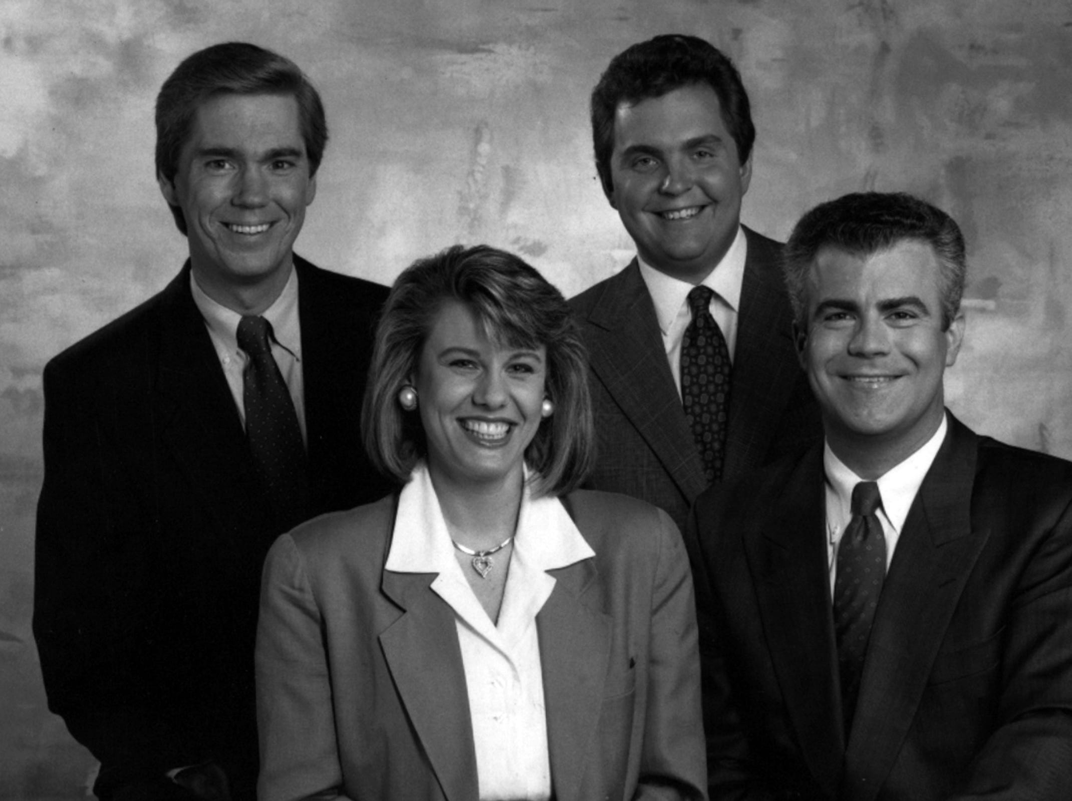 Channel 12&#39;s new anchor team from fall 1990: (Front) Deb Silberstein and Rob Braun. (Back) Ken Broo and Tim Hedrick.