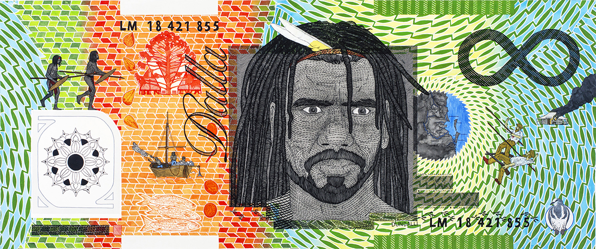 Colour photograph of artwork Blood Money–Infinite Dollar Note–Dundalli Commemorative by artist Ryan Presley.