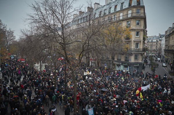 A rally near the Place de République in Paris on Thursday, in support of the national strike in France.