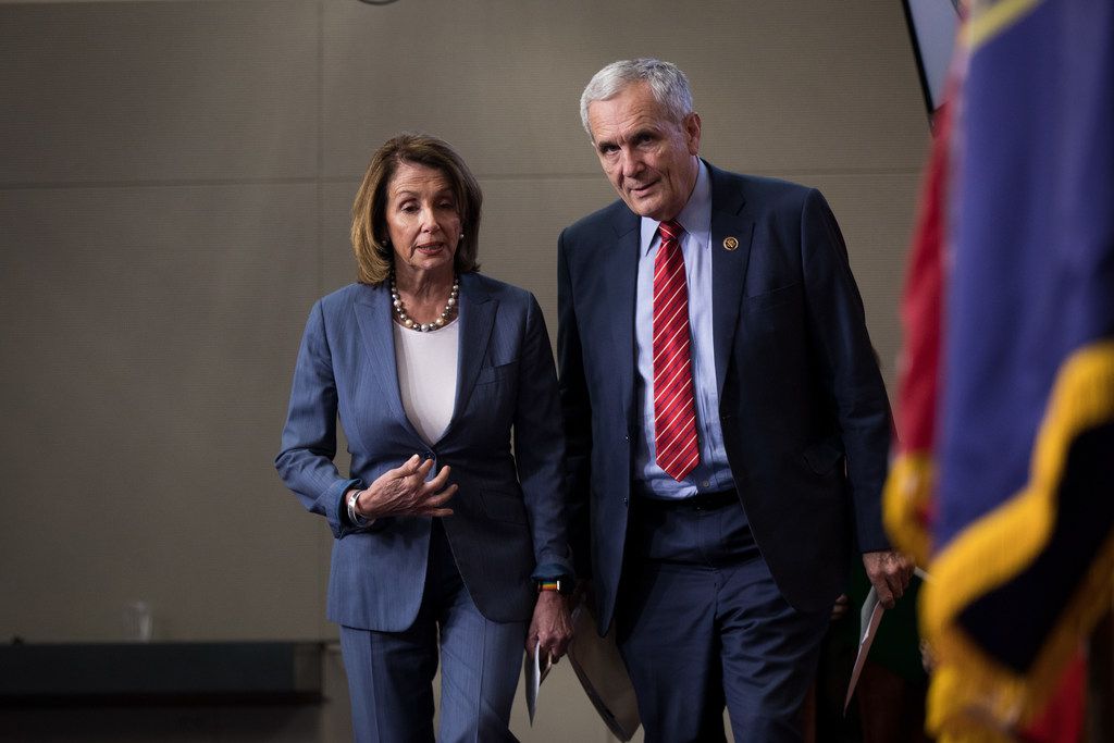  Rep. Lloyd Doggett, D-Austin, seen here with House Speaker Nancy Pelosi, said there were "some really major differences between what we are approving and what President Trump originally proposed."