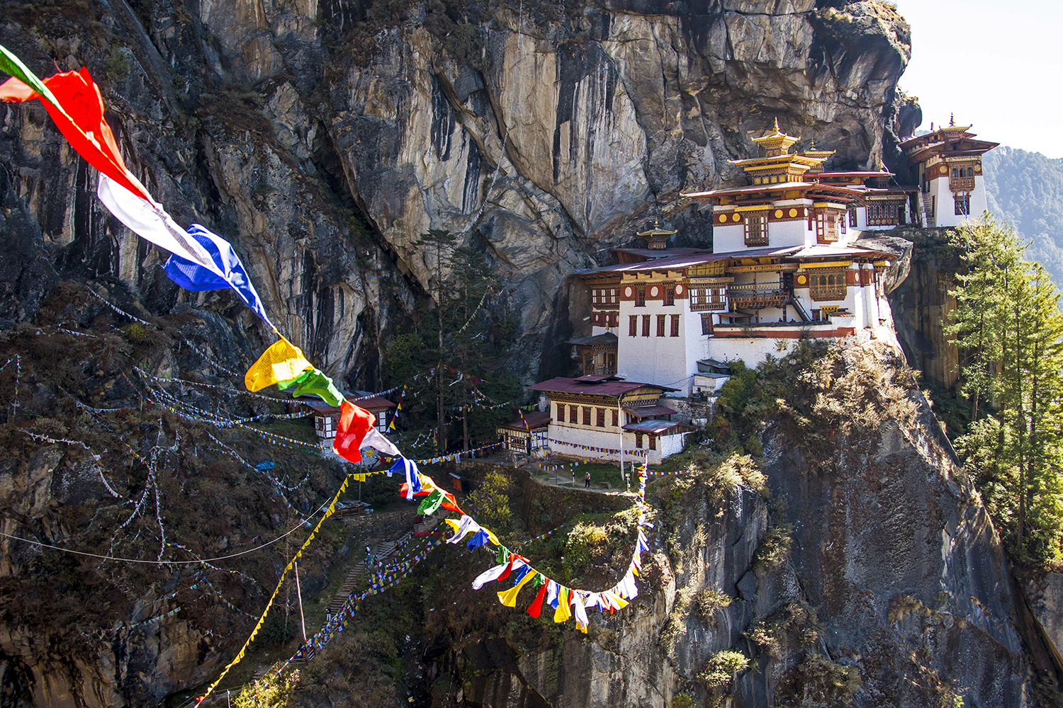 Tibet prayer flags at Paro Taktsang, a sacred site and temple complex near Thimphu, Bhutan, on Nov. 8, 2012.