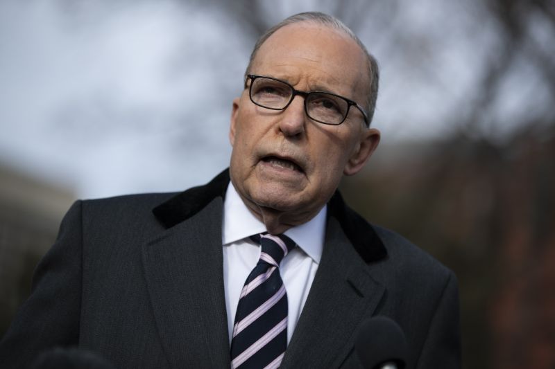 White House chief economic adviser Larry Kudlow talks with reporters outside the White House, Friday, Dec. 6, 2019, in Washington. (AP Photo/ Evan Vucci)