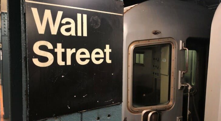 A photo of the New York City subway stop under Wall Street.