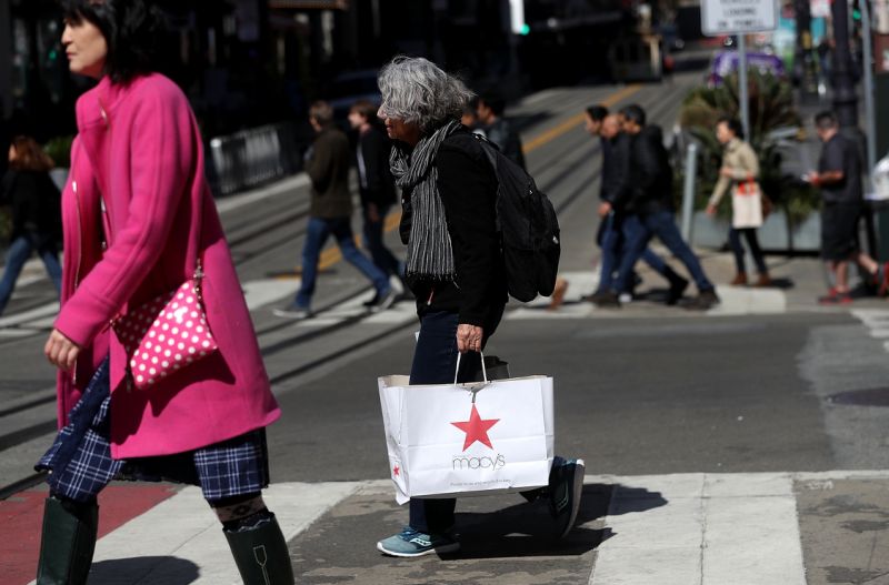 SAN FRANCISCO, CA - FEBRUARY 27: A shopper carries a shopping bag while walking in the Union Square district on February 27, 2018 in San Francisco, California. The U.S. consumer confidence index surged to 130.80 in February, its highest level since November 2000. (Photo by Justin Sullivan/Getty Images)