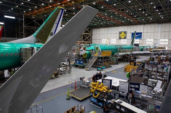 Boeing 737 Max airplanes on the assembly line last year in Renton, Wash. Boeing’s troubles with the airliner hurt economic output.