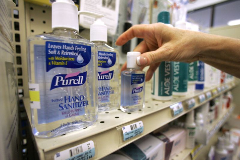 FILE - This Wednesday, April 29, 2009, file photo, shows hand sanitizer on a shelf at a pharmacy in Plano, Texas. Federal health officials want to know whether hand sanitizers used by millions of Americans are as effective at fighting germs as manufacturers claim, and whether there are any health risks to their use. (AP Photo/Donna McWilliam, File)