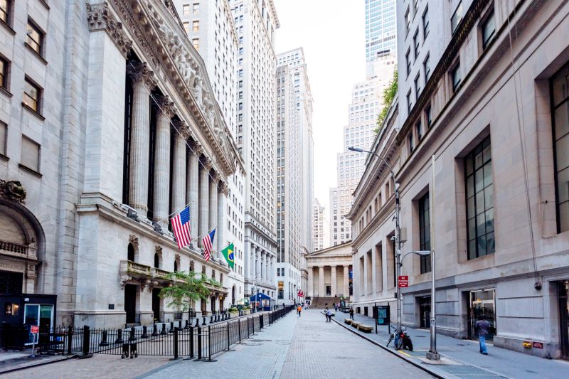 Wall Street and New York Stock Exchange in Downtown Manhattan, New York City, USA