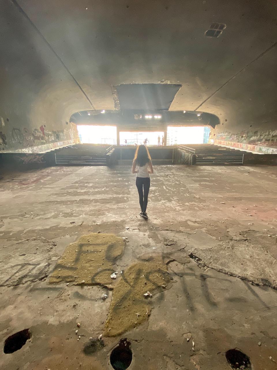 Sarah Himadeh inside the Egg theatre leading a team to pick up and recycle garbage. In just 2 weeks, the movement recycled more garbage than in the history of Lebanon.