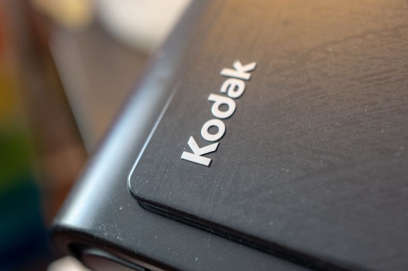 Close-up of logo for Kodak on scanning equipment, San Ramon, California, June 22, 2020. (Photo by Smith Collection/Gado/Getty Images)