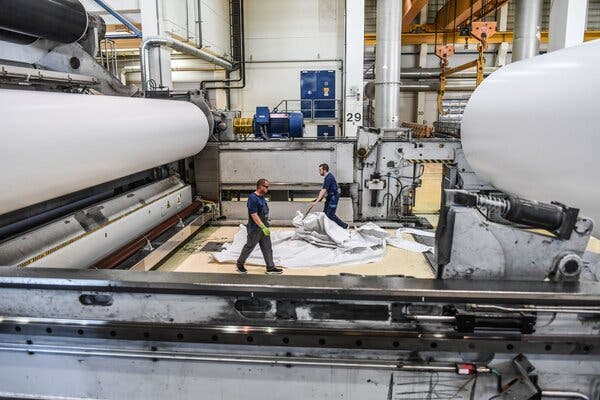 A paper production line in Germany in June. The country’s economy is rebounding, but a full recovery is likely to take years.