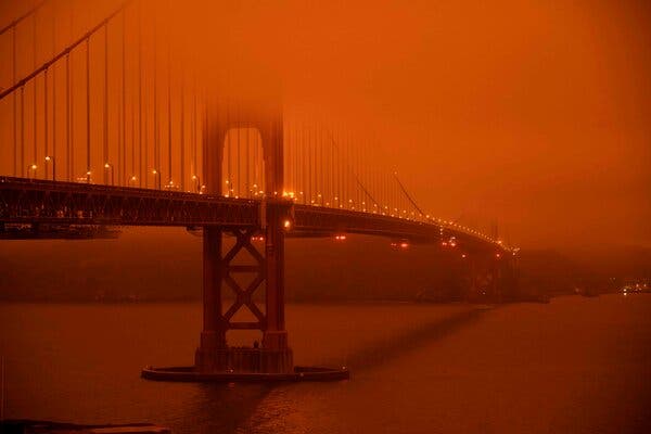 Smoke from wildfires obscured the Golden Gate Bridge at midday in early September.