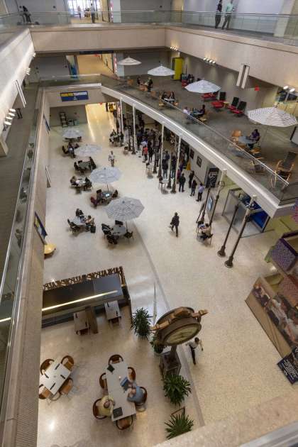 A potion of the USAA headquarters building featuring a Starbucks, a full service restaurant and communal break areas is seen Wednesday, Feb. 25, 2020.