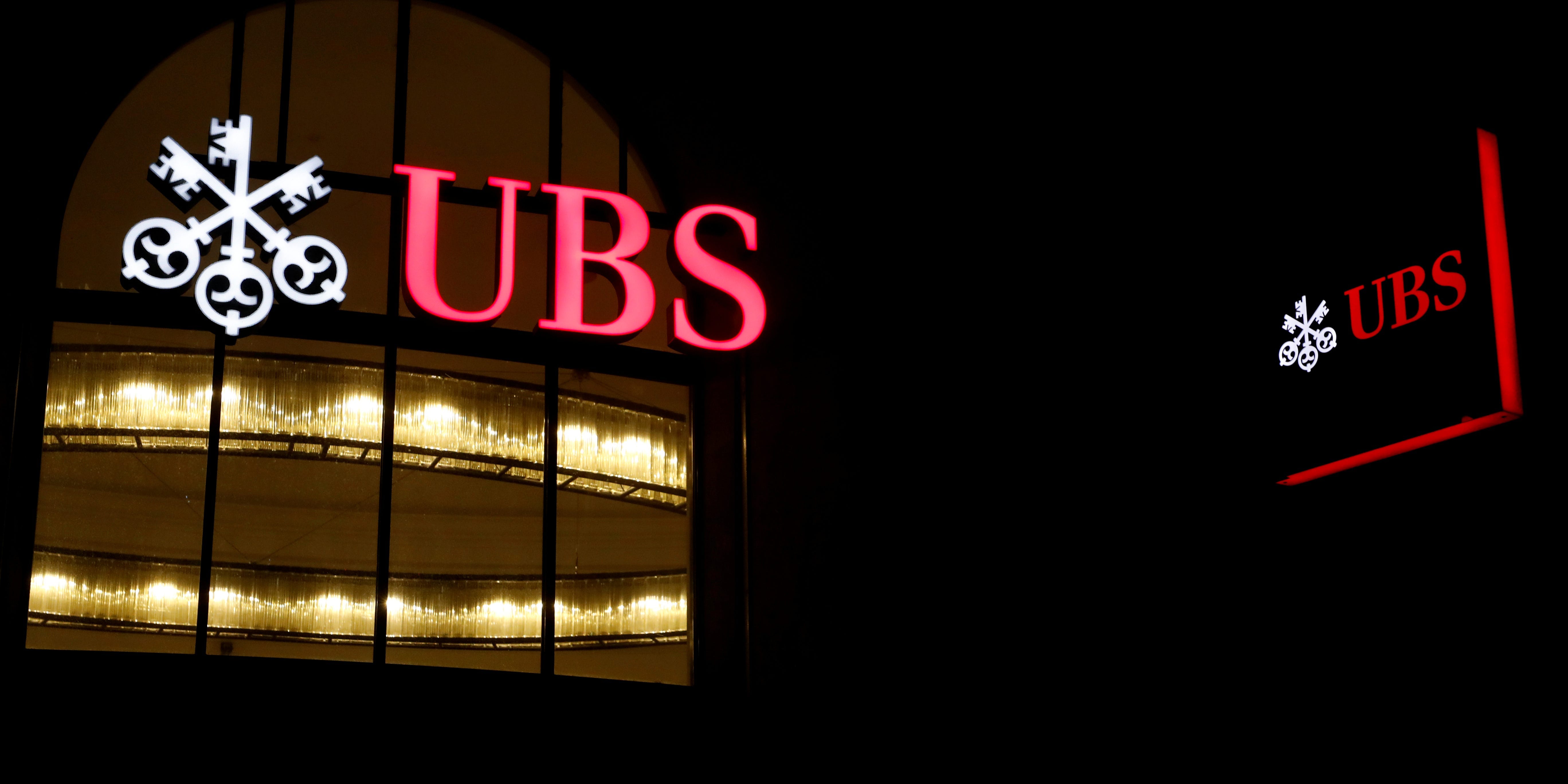 FILE PHOTO: The logo of Swiss bank UBS is seen at a branch office in Basel, Switzerland March 2, 2020. REUTERS/Arnd Wiegmann/File Photo